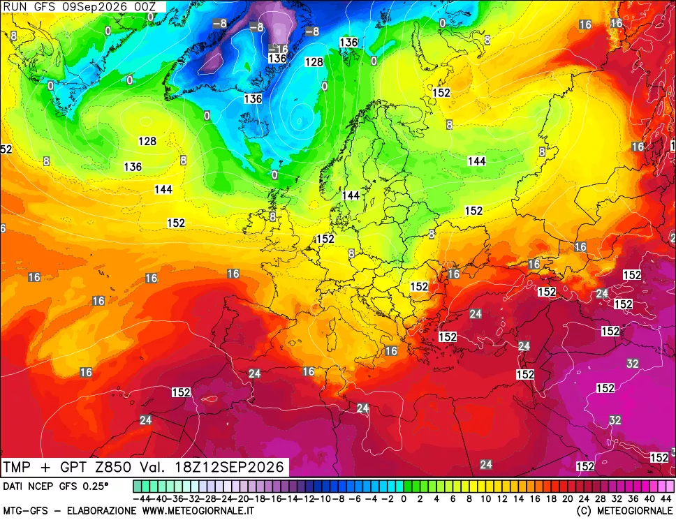mappa 850 hPa Temp + GPT