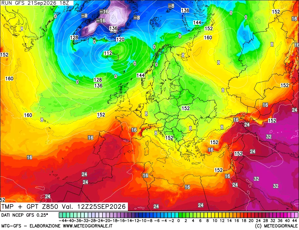 mappa 850 hPa Temp + GPT