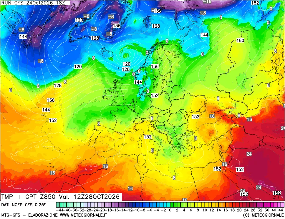mappa 850 hPa Temp + GPT