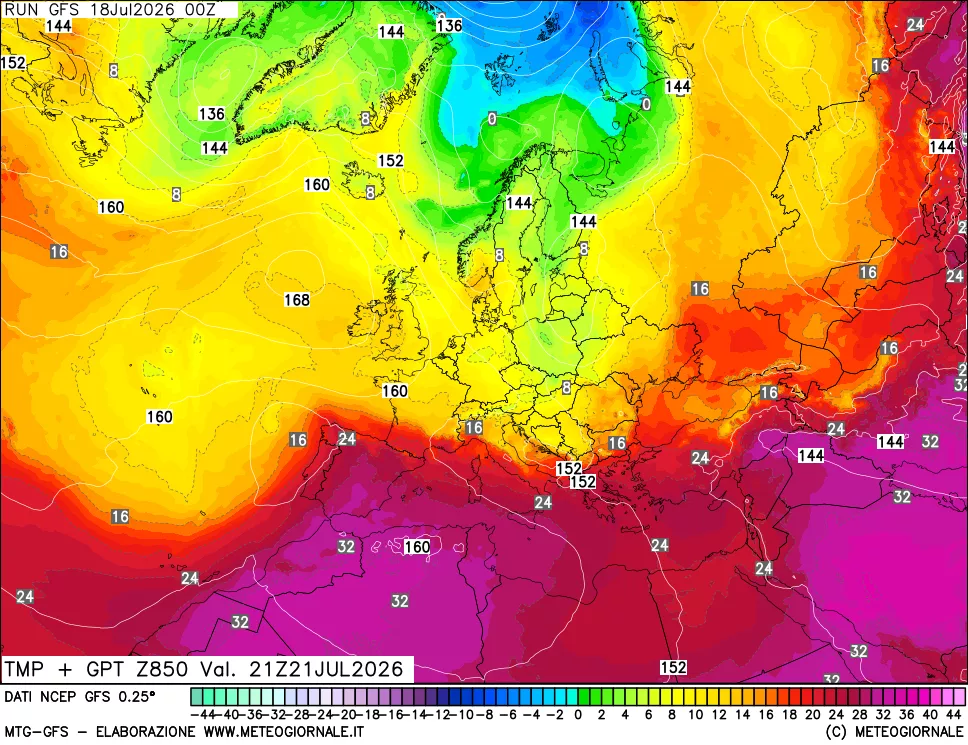 mappa 850 hPa Temp + GPT