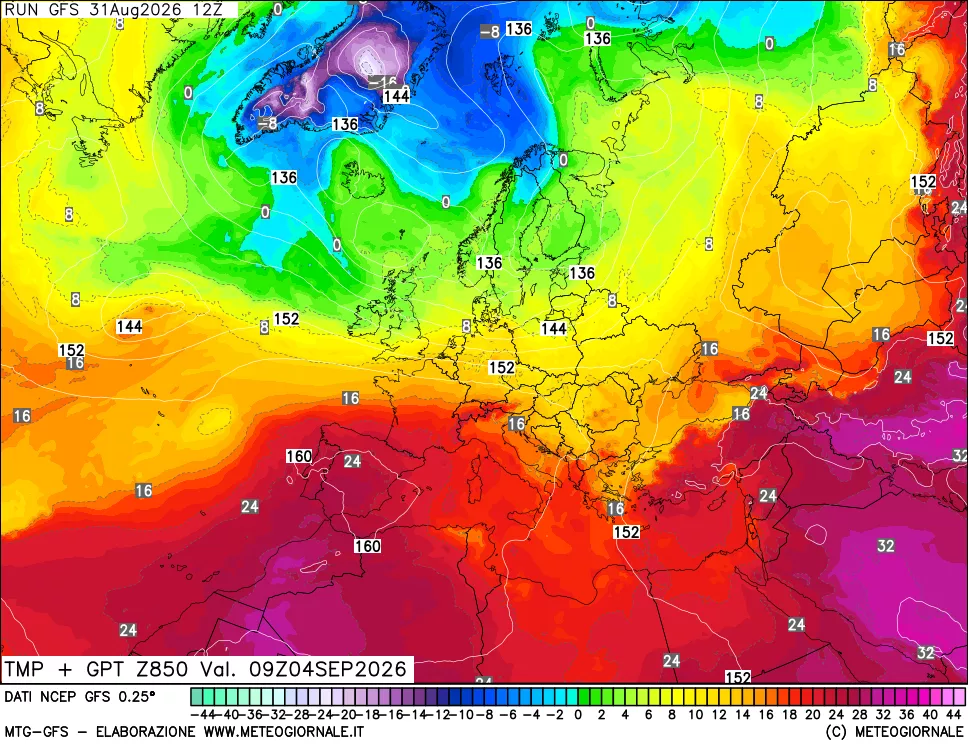 mappa 850 hPa Temp + GPT