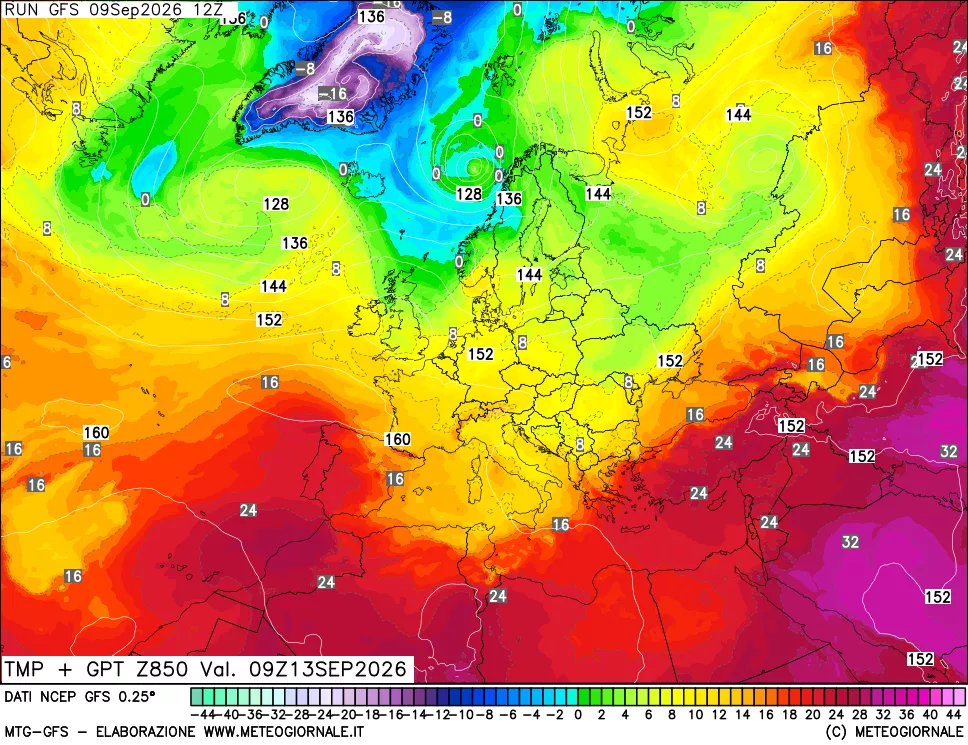 mappa 850 hPa Temp + GPT