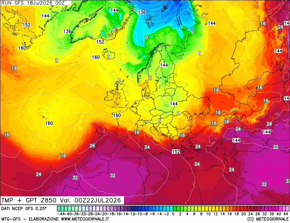 mappa 850 hPa Temp + GPT