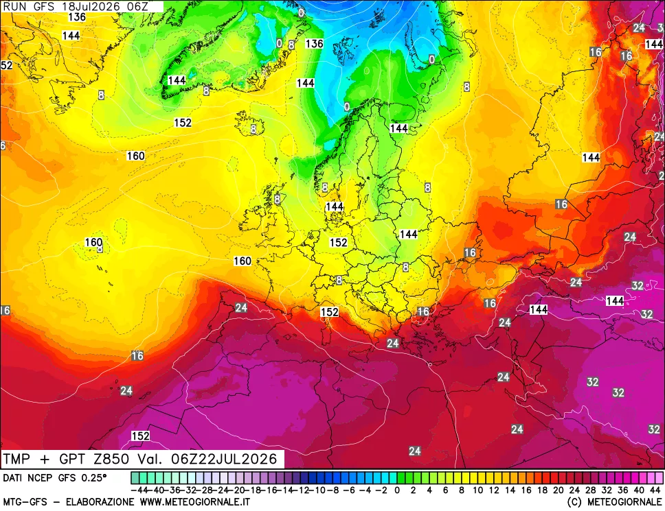mappa 850 hPa Temp + GPT