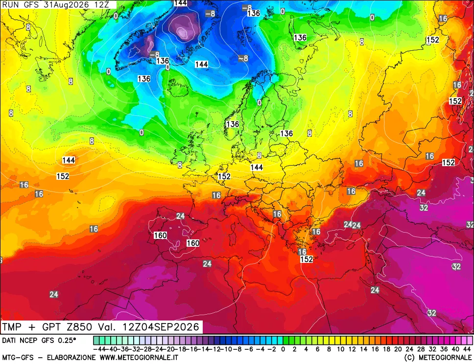 mappa 850 hPa Temp + GPT