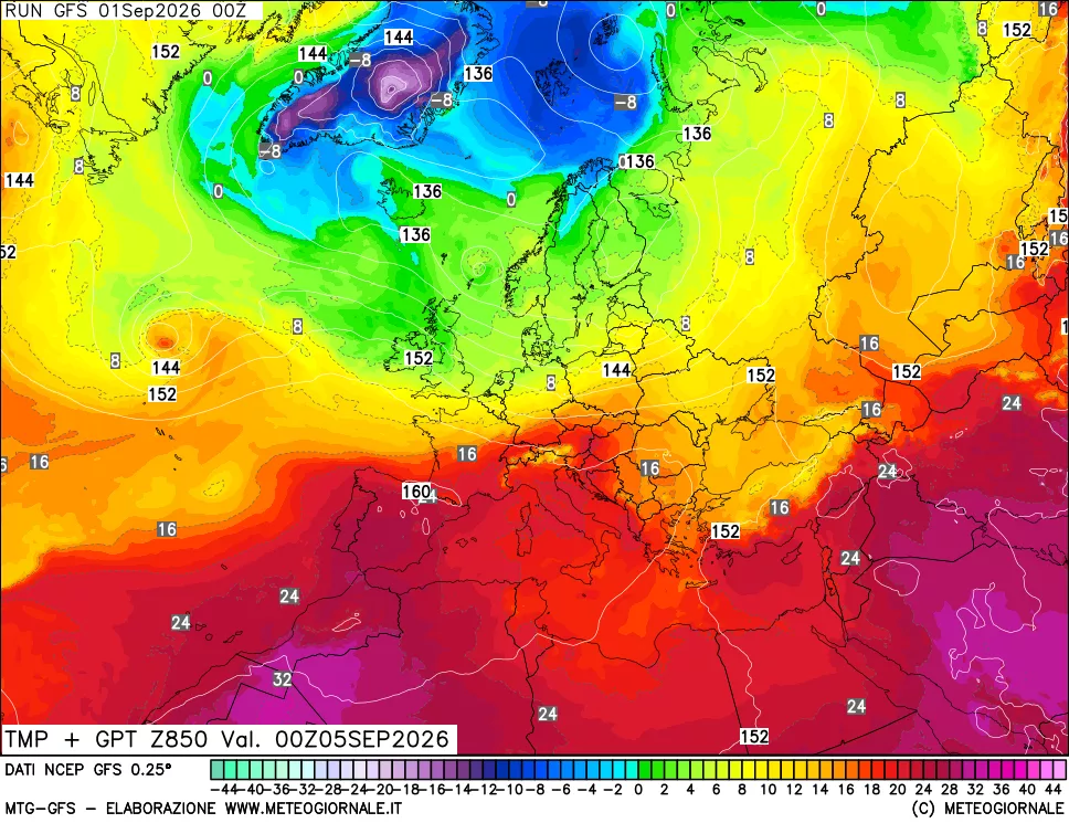 mappa 850 hPa Temp + GPT
