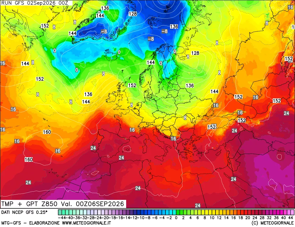 mappa 850 hPa Temp + GPT