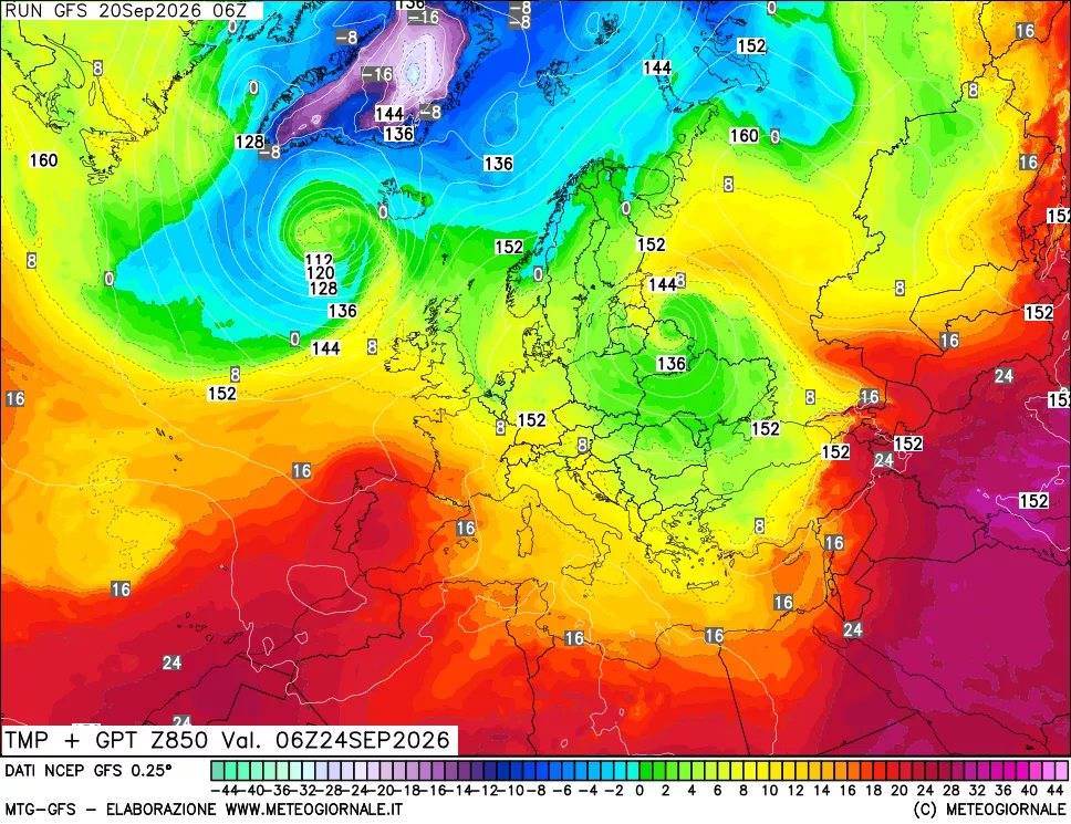 mappa 850 hPa Temp + GPT