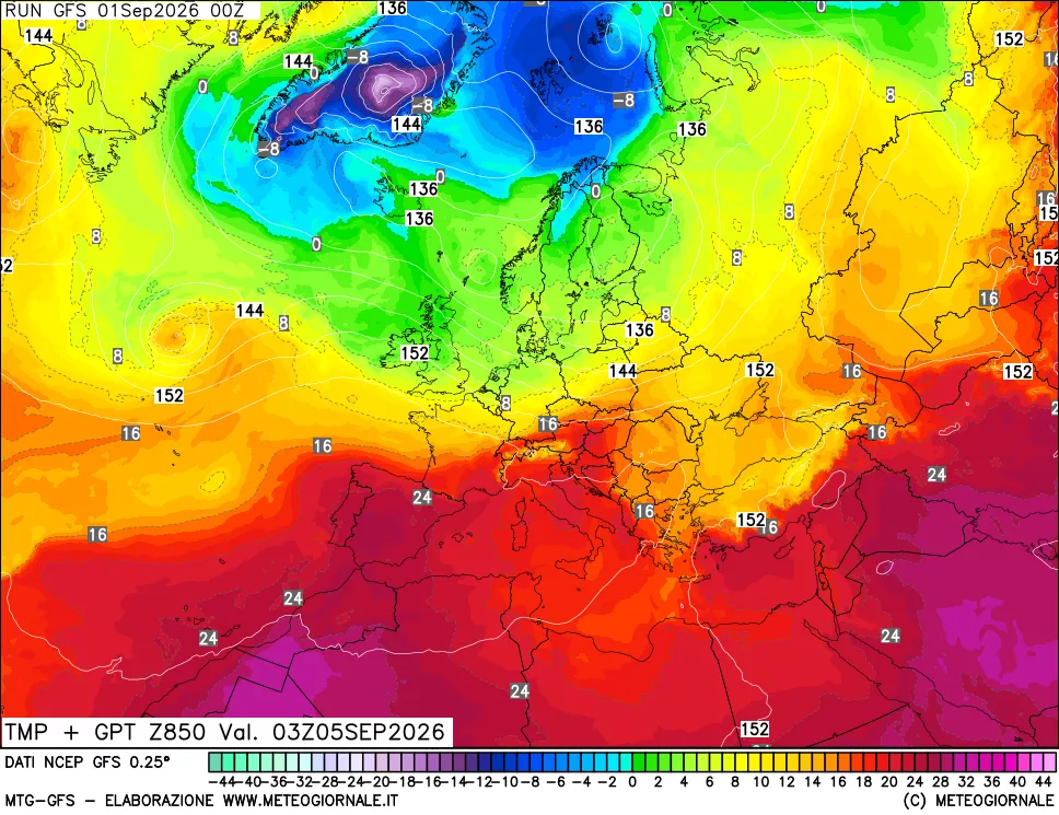 mappa 850 hPa Temp + GPT