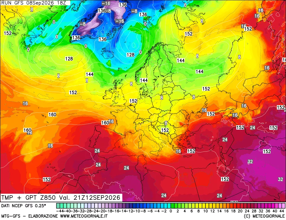 mappa 850 hPa Temp + GPT