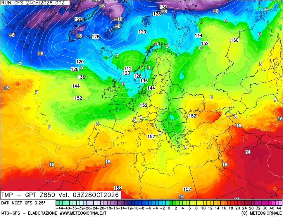 mappa 850 hPa Temp + GPT