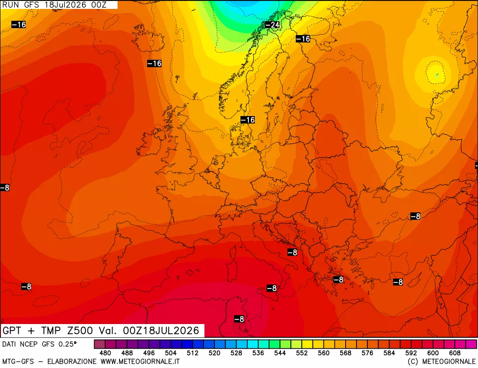 mappa 500 hPa GPT + Temp