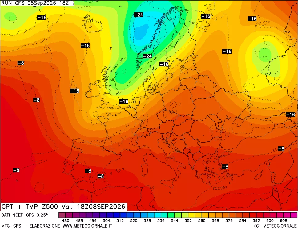 mappa 500 hPa GPT + Temp