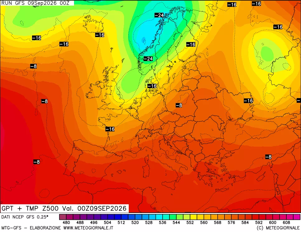 mappa 500 hPa GPT + Temp