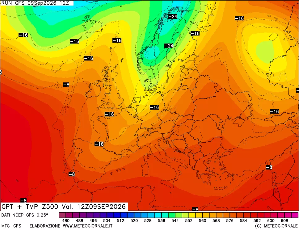 mappa 500 hPa GPT + Temp