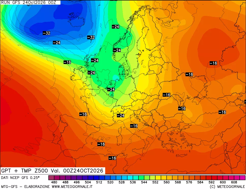 mappa 500 hPa GPT + Temp