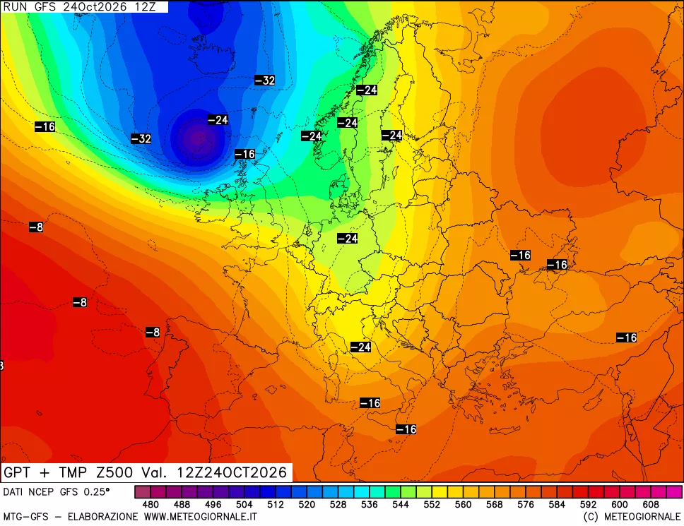 mappa 500 hPa GPT + Temp