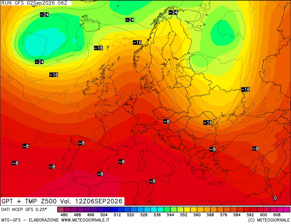 mappa 500 hPa GPT + Temp
