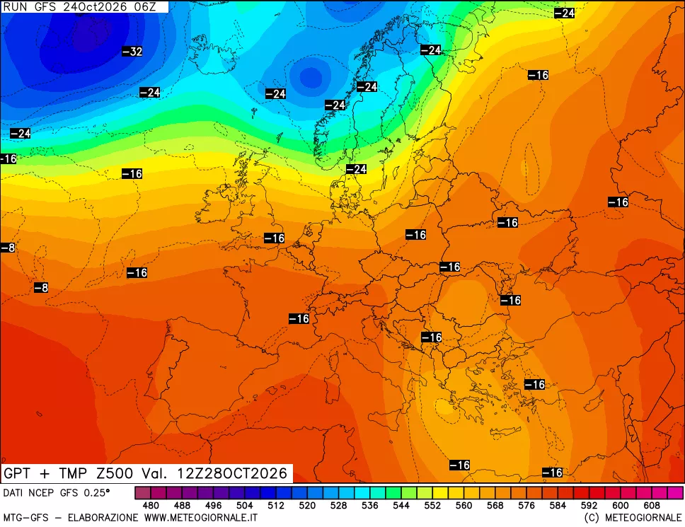 mappa 500 hPa GPT + Temp