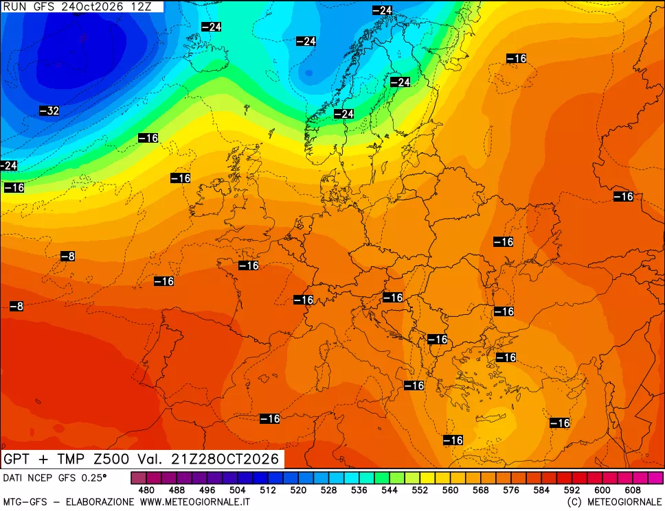 mappa 500 hPa GPT + Temp