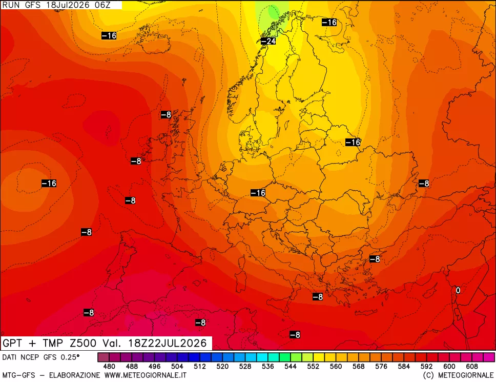 mappa 500 hPa GPT + Temp