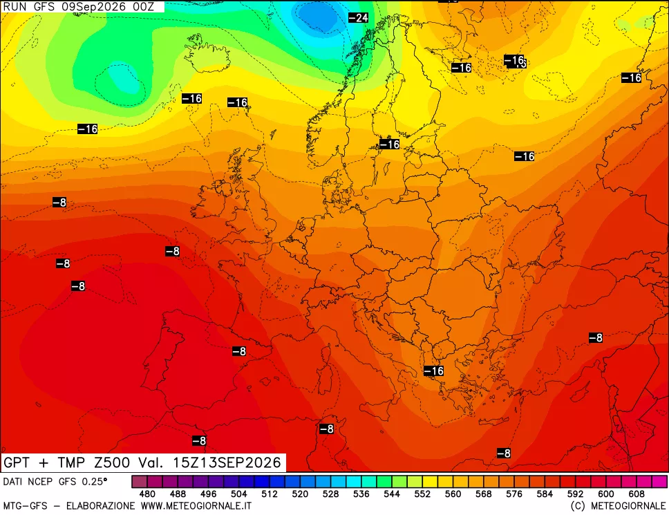 mappa 500 hPa GPT + Temp
