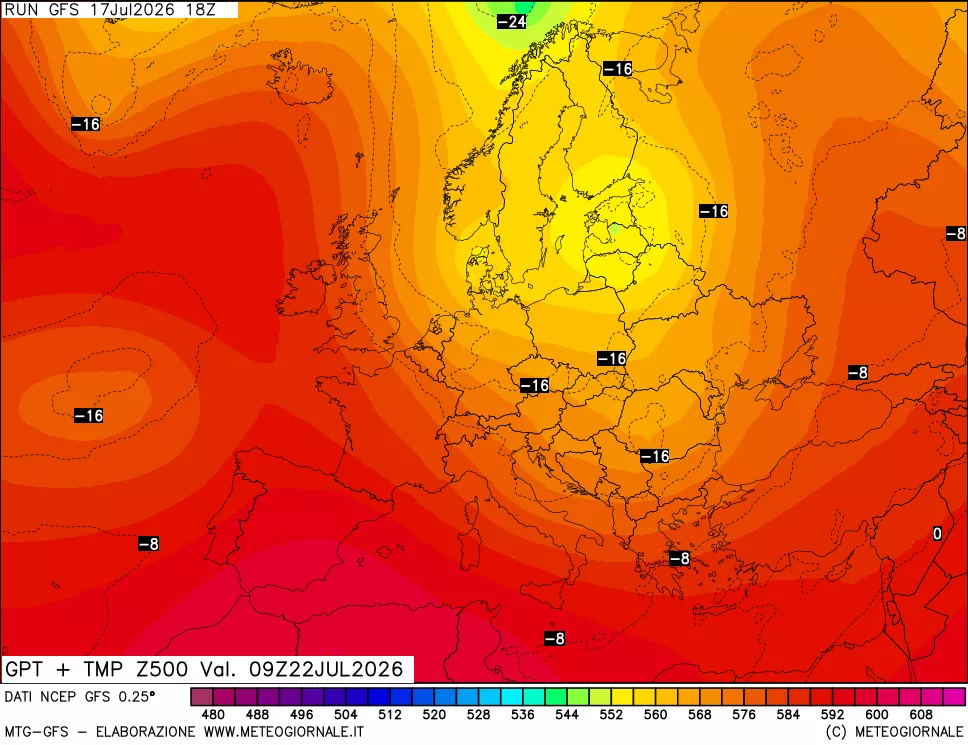 mappa 500 hPa GPT + Temp