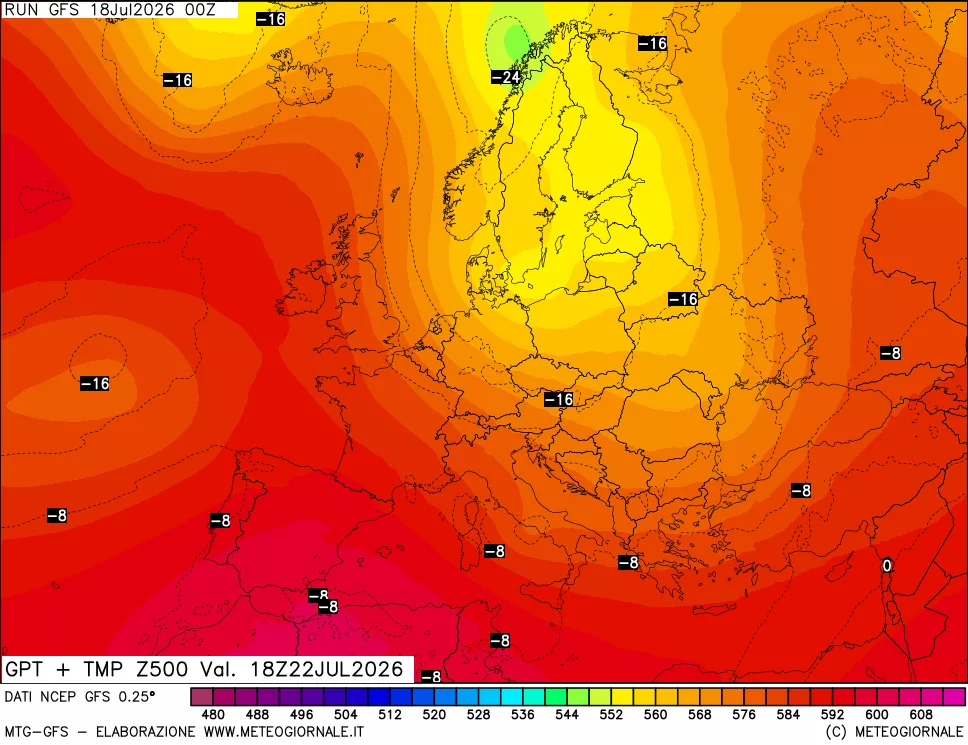 mappa 500 hPa GPT + Temp