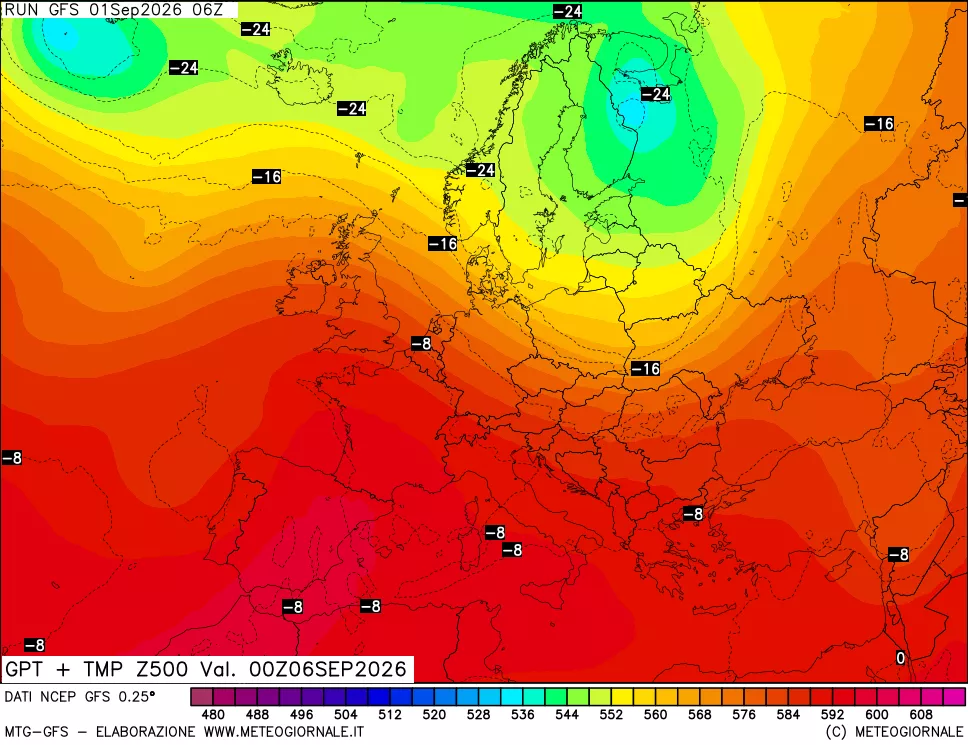 mappa 500 hPa GPT + Temp