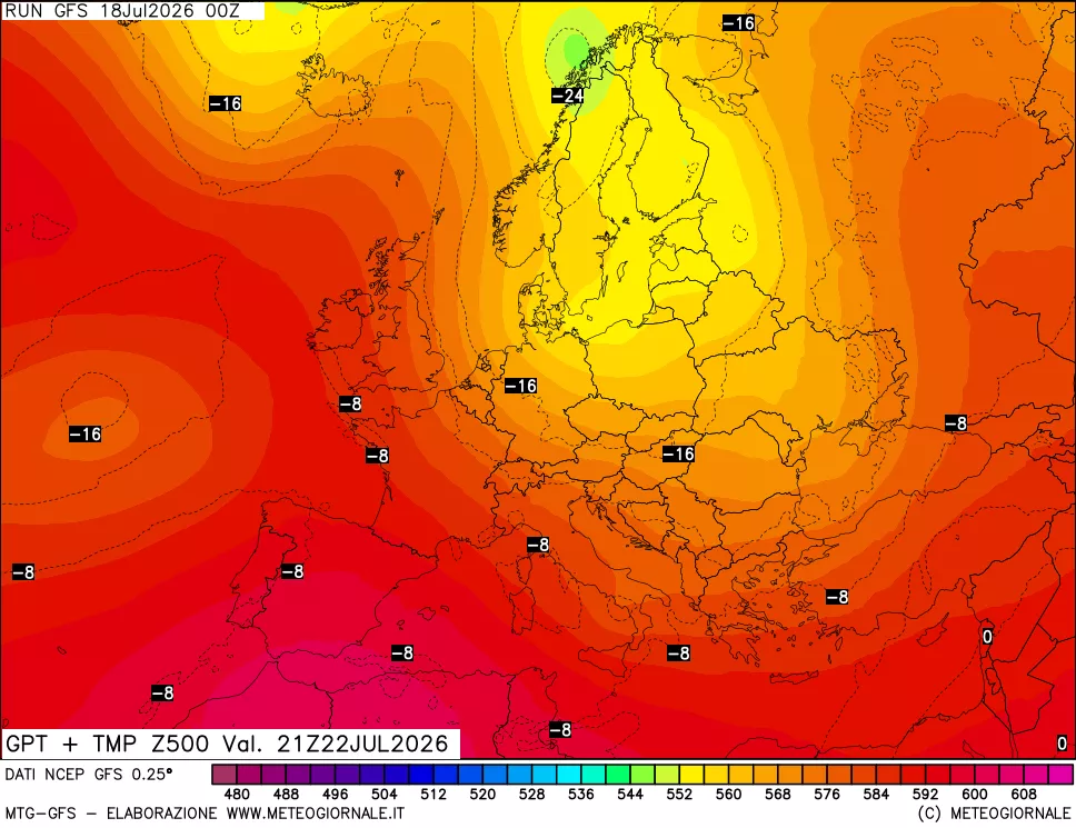 mappa 500 hPa GPT + Temp
