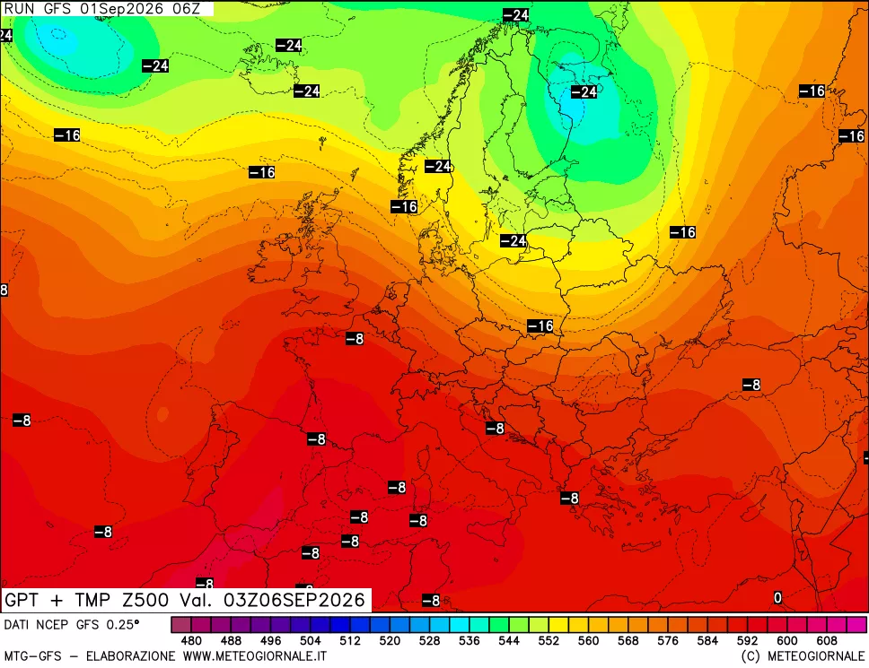 mappa 500 hPa GPT + Temp