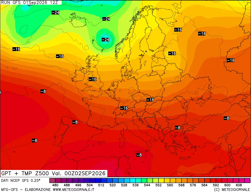 mappa 500 hPa GPT + Temp