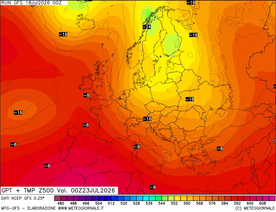 mappa 500 hPa GPT + Temp