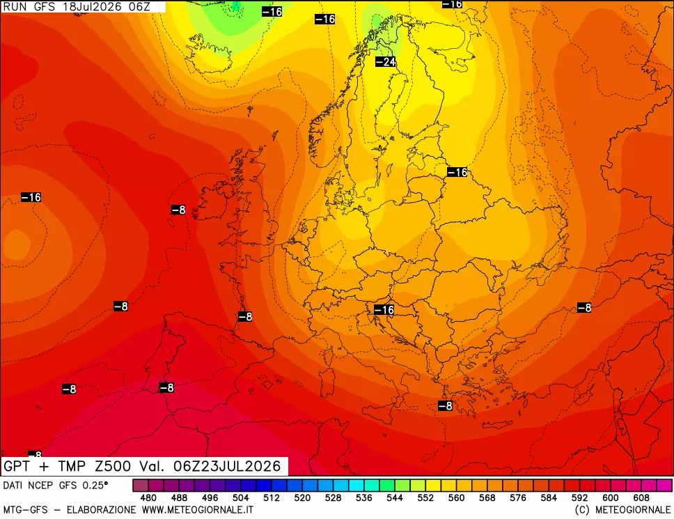 mappa 500 hPa GPT + Temp