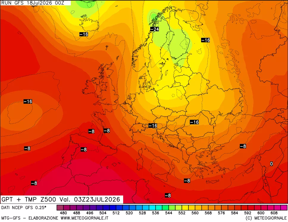 mappa 500 hPa GPT + Temp
