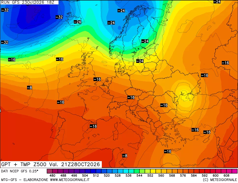 mappa 500 hPa GPT + Temp