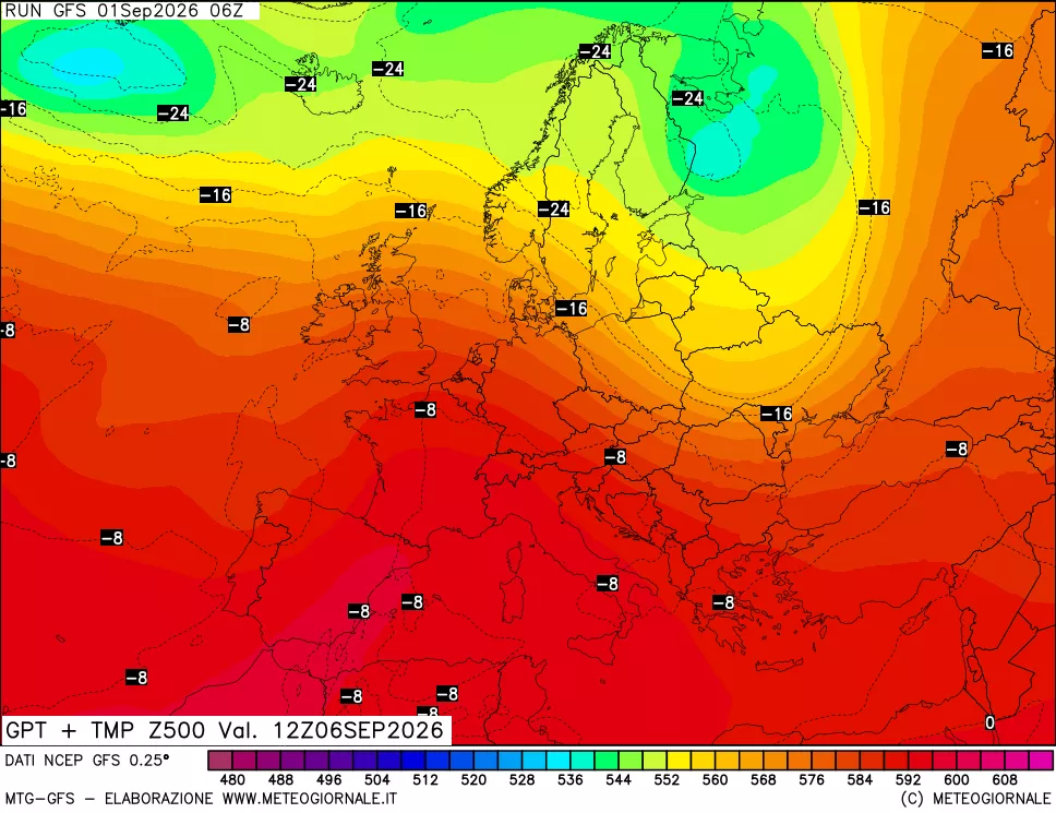 mappa 500 hPa GPT + Temp