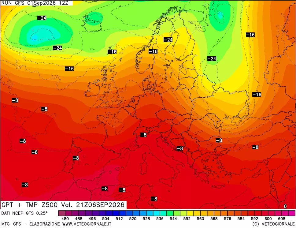 mappa 500 hPa GPT + Temp
