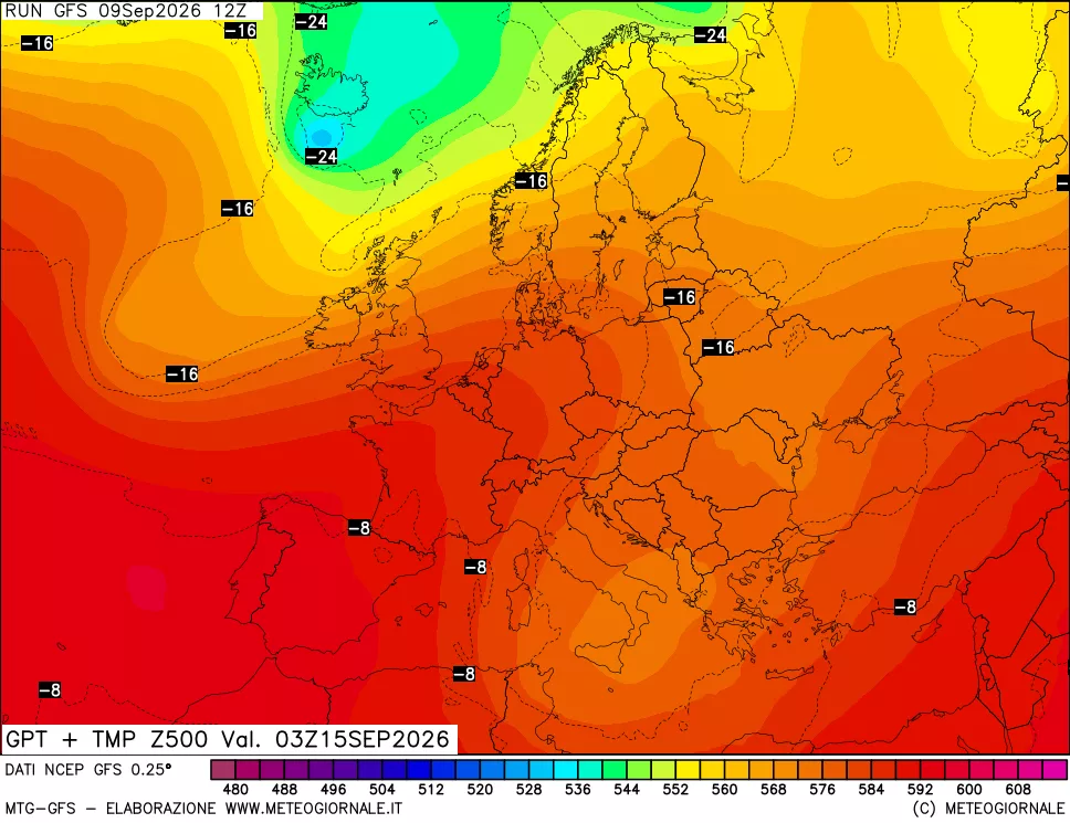 mappa 500 hPa GPT + Temp