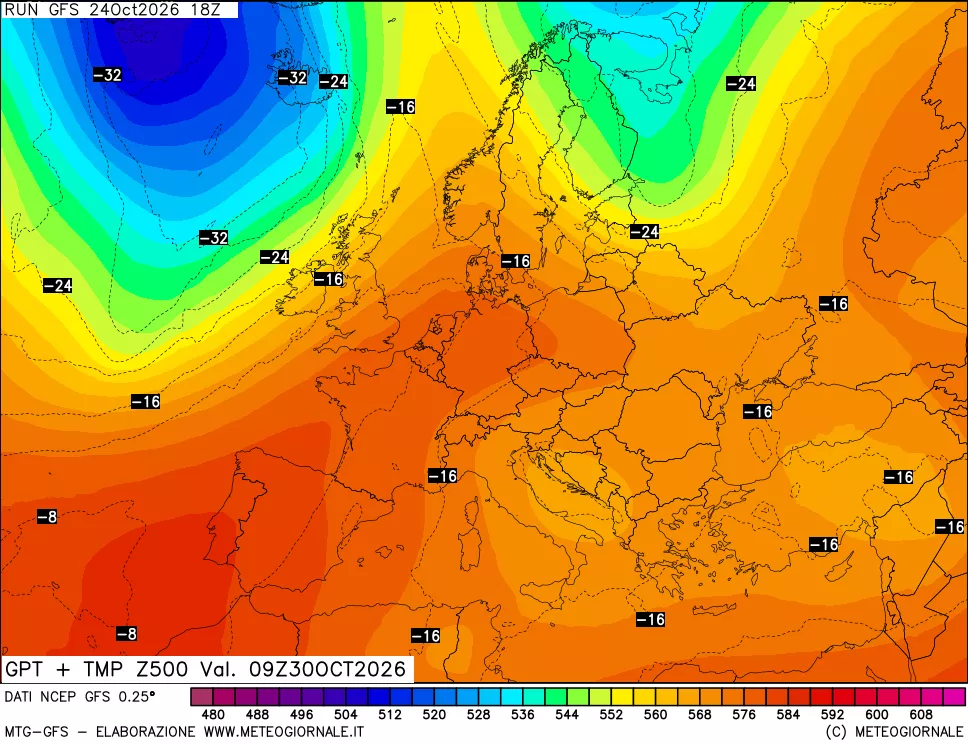 mappa 500 hPa GPT + Temp