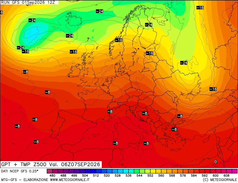 mappa 500 hPa GPT + Temp