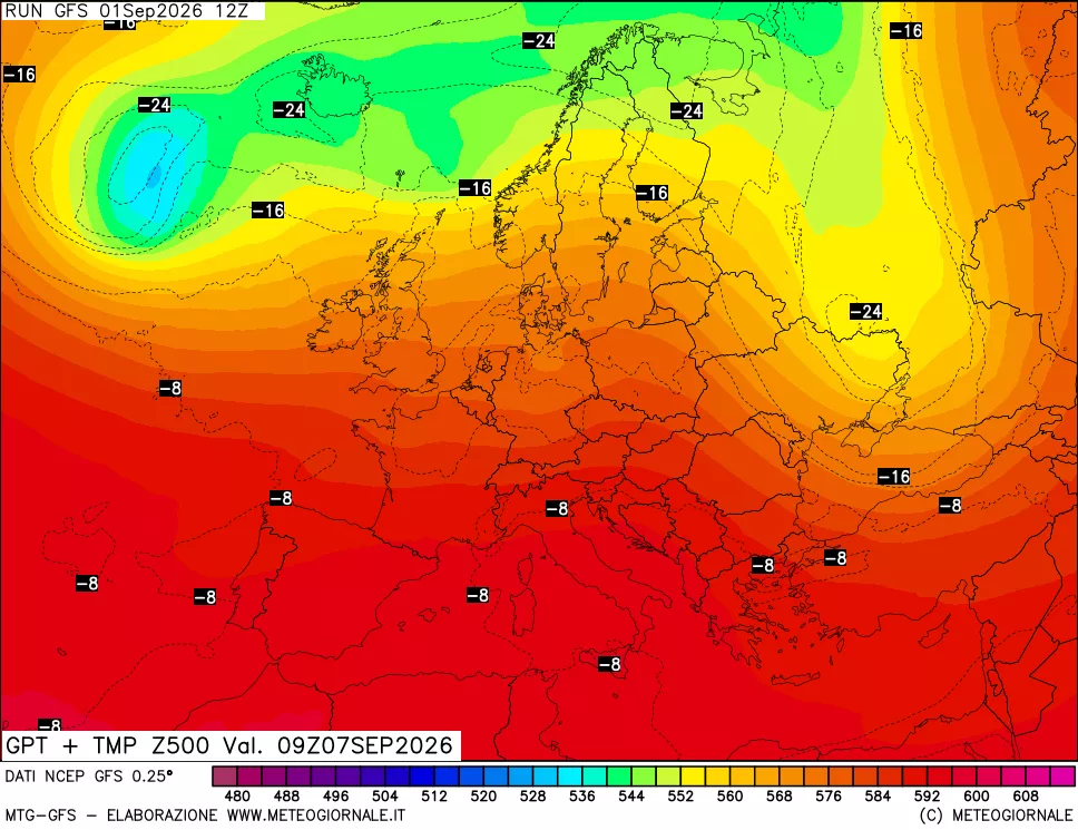 mappa 500 hPa GPT + Temp