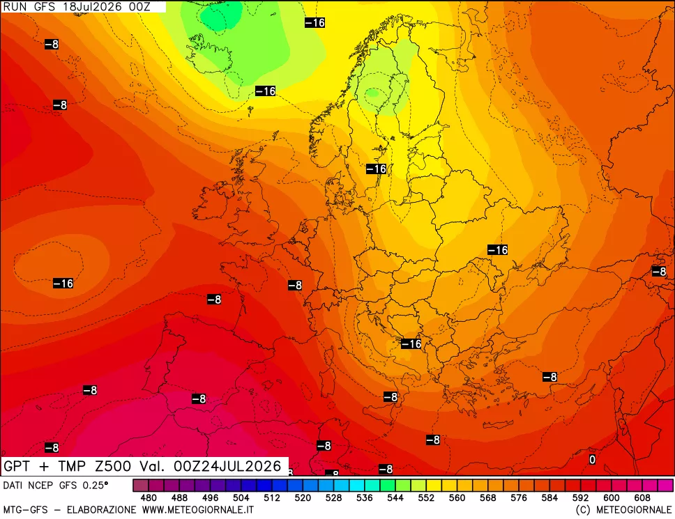 mappa 500 hPa GPT + Temp