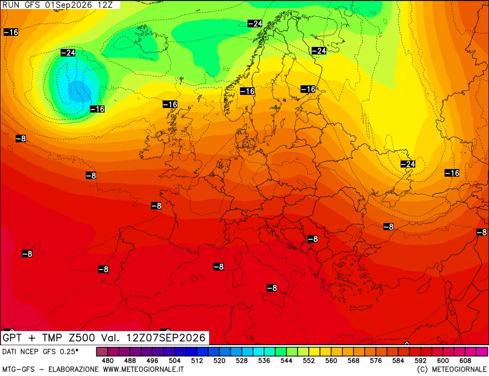 mappa 500 hPa GPT + Temp