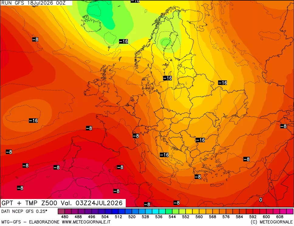 mappa 500 hPa GPT + Temp