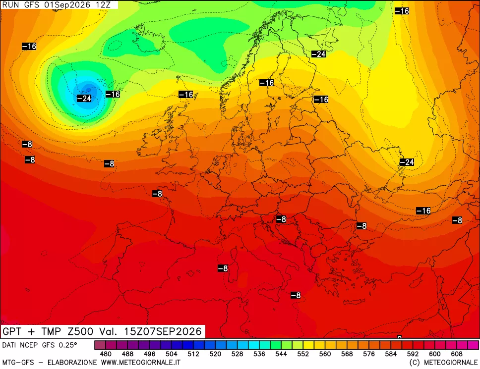 mappa 500 hPa GPT + Temp