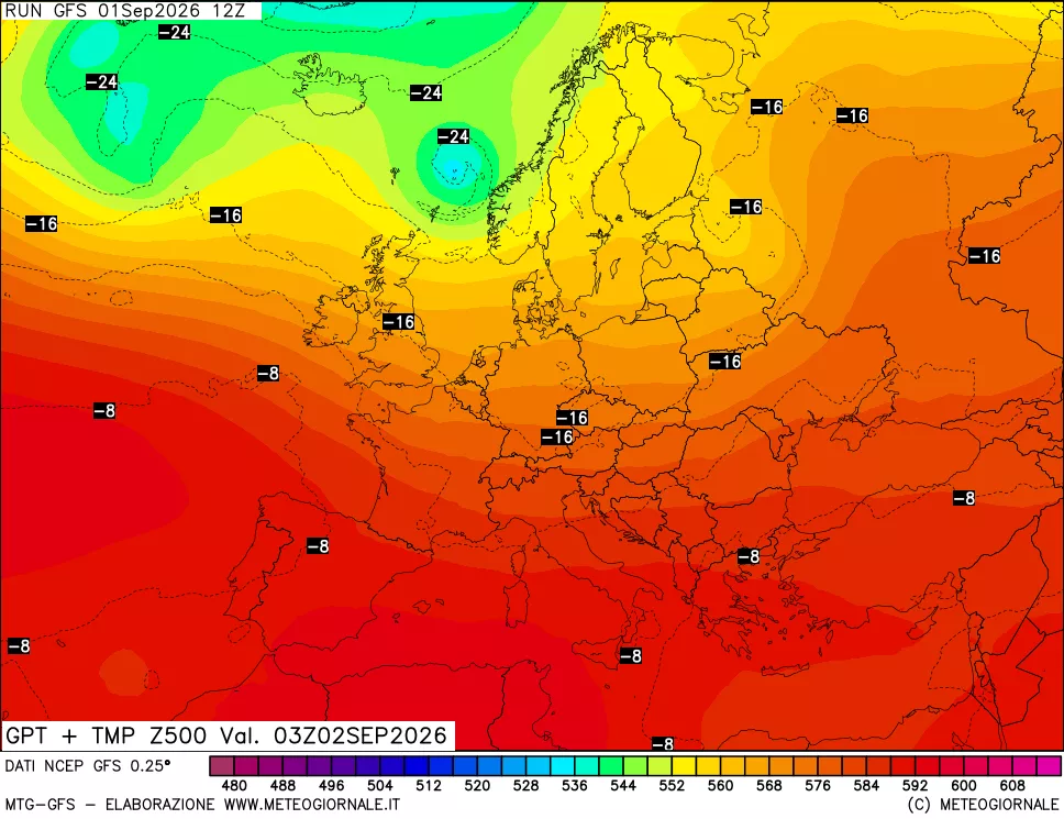 mappa 500 hPa GPT + Temp