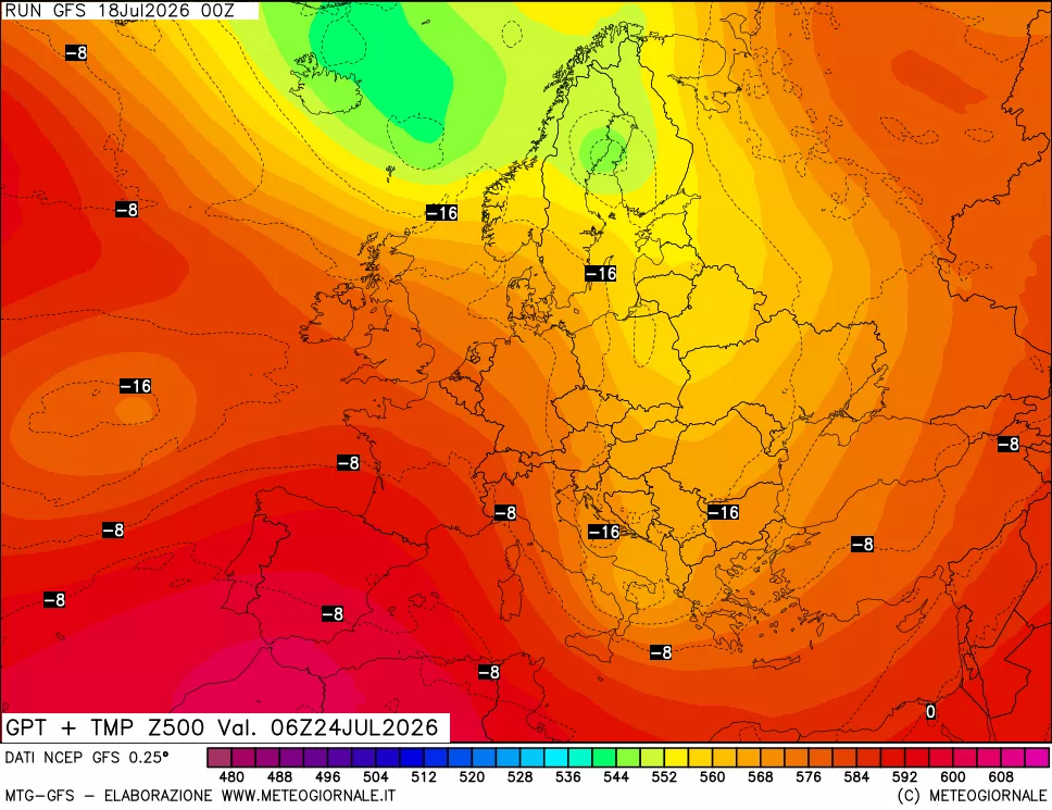 mappa 500 hPa GPT + Temp