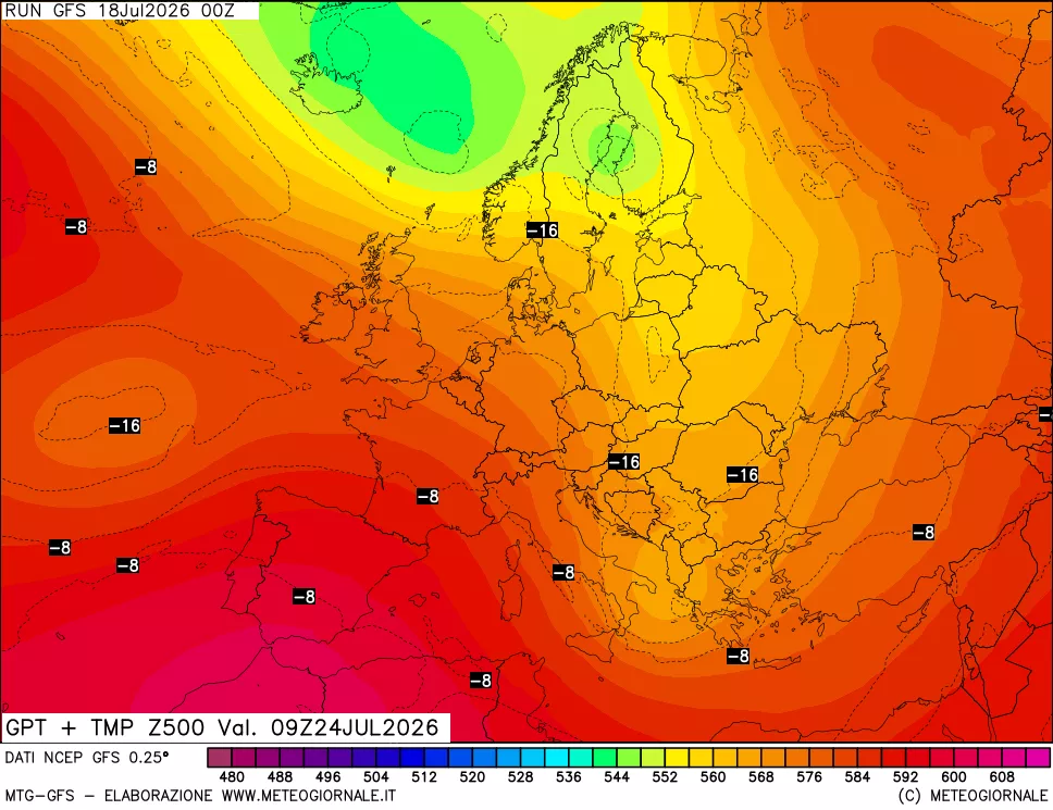 mappa 500 hPa GPT + Temp