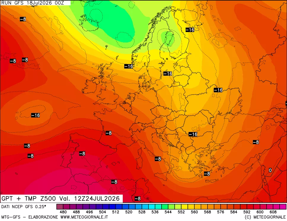 mappa 500 hPa GPT + Temp